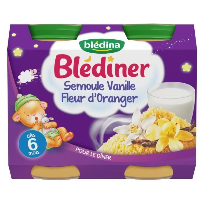 BLEDINA Blédîner Petits pots Semoule vanille fleur d'oranger - Dès 6 mois - 2x200 g