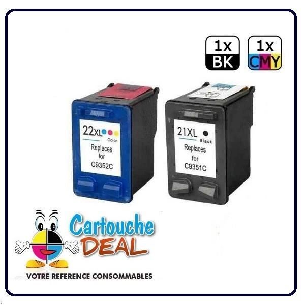 HP 21XL - HP 22XL - HP Deskjet F2100 F2110 F2120 F2128 F2140 F2149 F2180 F2185 F2187 F2188 Lot 2 cartouches compatible HP21 HP22 XL