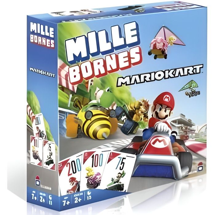1000 bornes Mario Kart avec plateau circuit de jeu - Milles bornes - Jeu de societe classique - Enfant