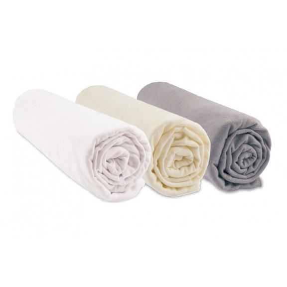 Lot de 3 draps housse coton bio 70x140 blanc écru noisette