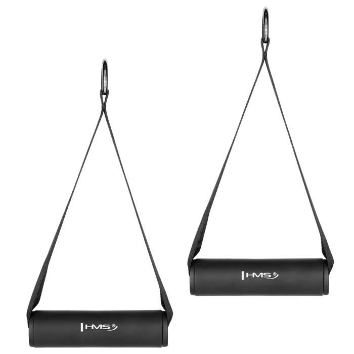 HMSPORT - Poignées de tirage pour bandes de résistance 2 pièces - Entrainement muscles - Poignée traction- Noir