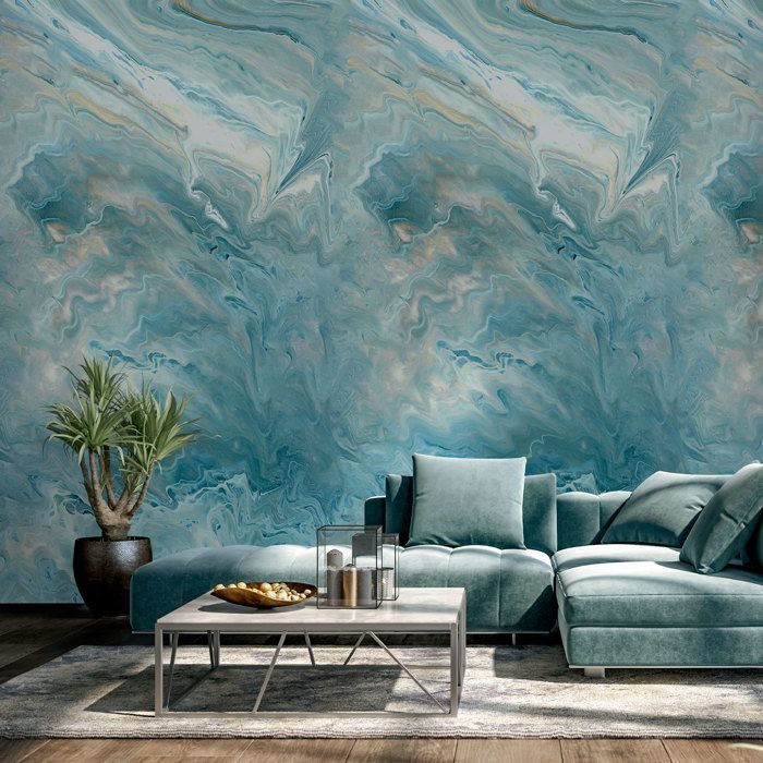 Papier peint effet marbre bleu
