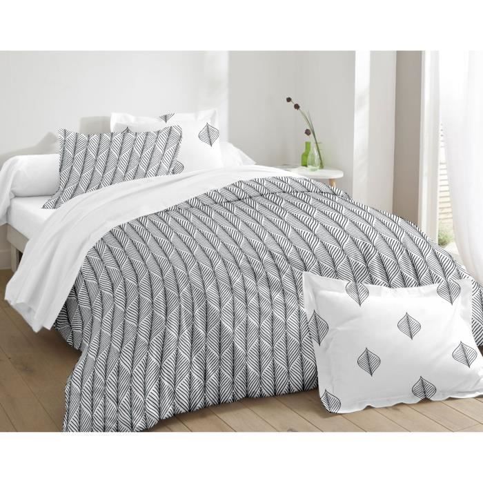 LOVELY HOME Parure de couette Spring - 1 housse de couette 240x260 cm + 2 taies 65x65 cm volant plat piqué - 54 Fils - Gris