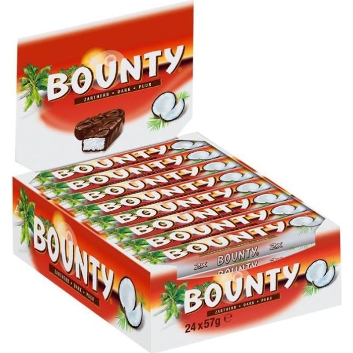 Bounty chocolat noir, barres, chocolat, 24 Bars