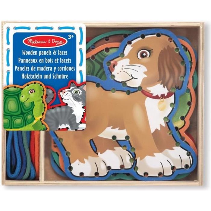 MELISSA & DOUG - 5 Panneaux En Bois Et 5 Lacets Assortis - Animaux Domestiques