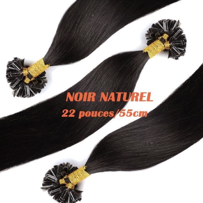 Extensions Keratine a Chaud Cheveux Naturels 50 mèches(1g-mèche) Noir naturel-22 pouces-55cm - Onglet Pointe U Kératine Remy Hair
