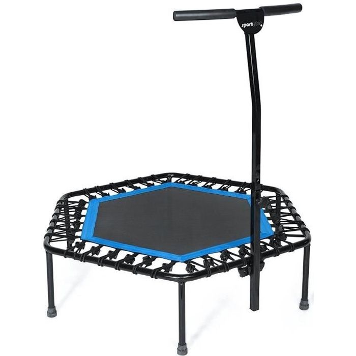 Trampoline de Fitness - SportPlus, Suspension silencieuse avec corde en caoutchouc, poignée réglable, bleu, 126 cm