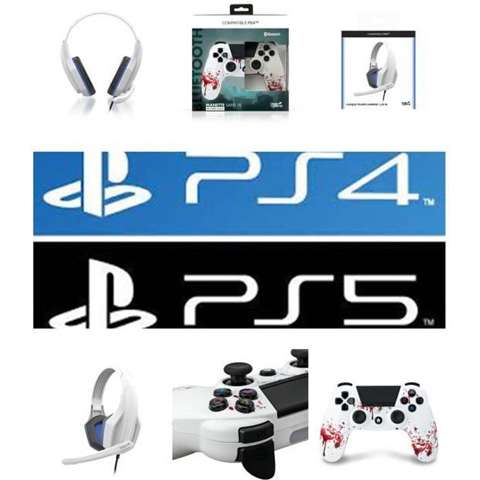 Pack Manette PS4 Manette Bluetooth Zombie 3.5 JACK + Casque Gamer PS4-PS5 PLAYSTATION