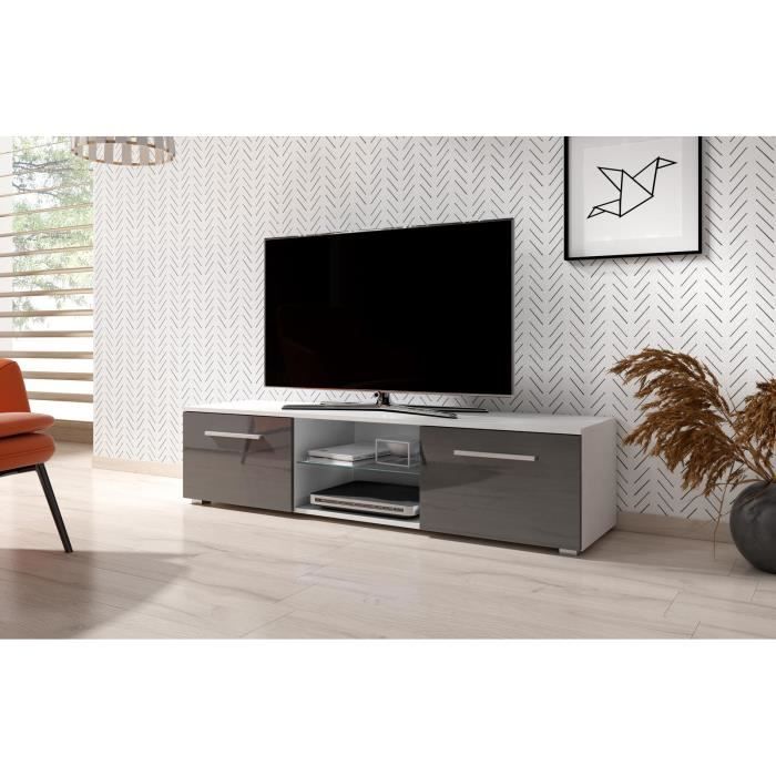 VIVALDI Meuble TV - MOON - 140 cm - blanc mat / gris brillant sans LED - style moderne