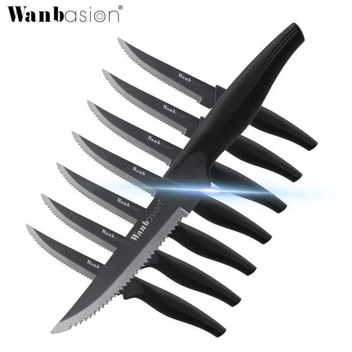 Wanbasion 8 pièces Set De Couteaux À Steak Cuisine Professionnel, Couteau de Table en Acier Inoxydable Noir
