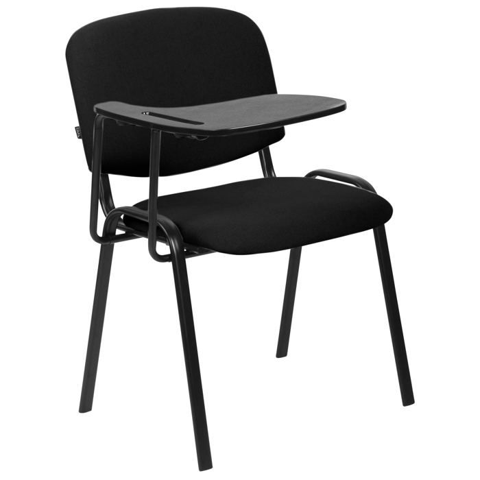 Chaise de bureau avec table rabattable assise et dossier rembourres en tissu noir et metal noir mat BUR10708