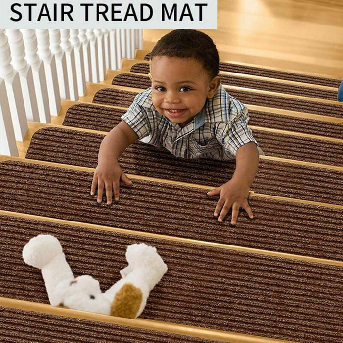 Lot De 7 Tapis De Marches D'Escalier Antidérapants - 8x30 Cm - Gris Foncé - Pour Intérieur Sur Bois - Zaplyte - Neuf