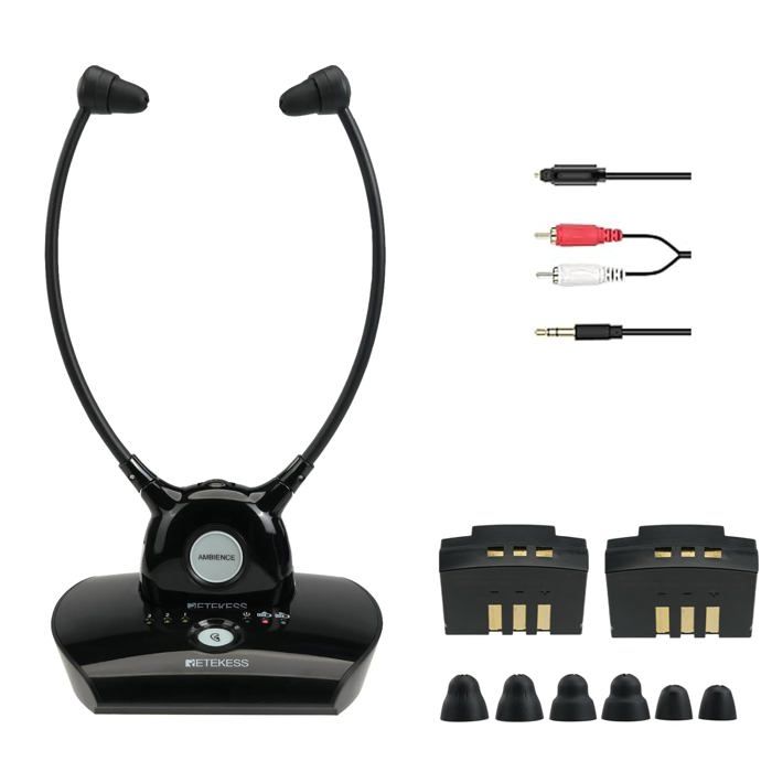 Retekess TA008 Casque Sans Fil TV Faible Latence Stéréo Double Batterie 10H amplificateur auditif rechargeable pour Seniors