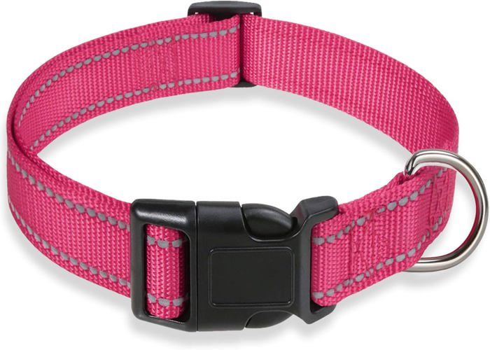 Meilleurs prix pour Collier réfléchissant pour chien avec boucle réglable en nylon de sécurité pour chiens de petite,moyenne,grande taille,rose vif XL