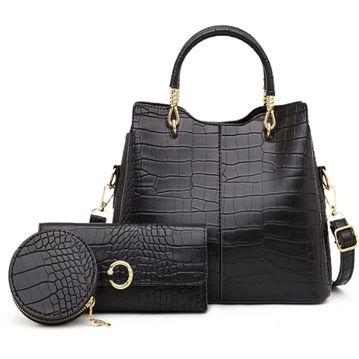 Ensemble de sacs à main pour femmes sac à bandoulière en crocodile cuir PU 3 pièces avec sac de bureau et sac à main