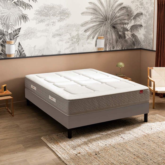 Ensemble sommier et matelas 140x190 cm ressorts ensachés et mémoire de forme ferme Epeda Escapade