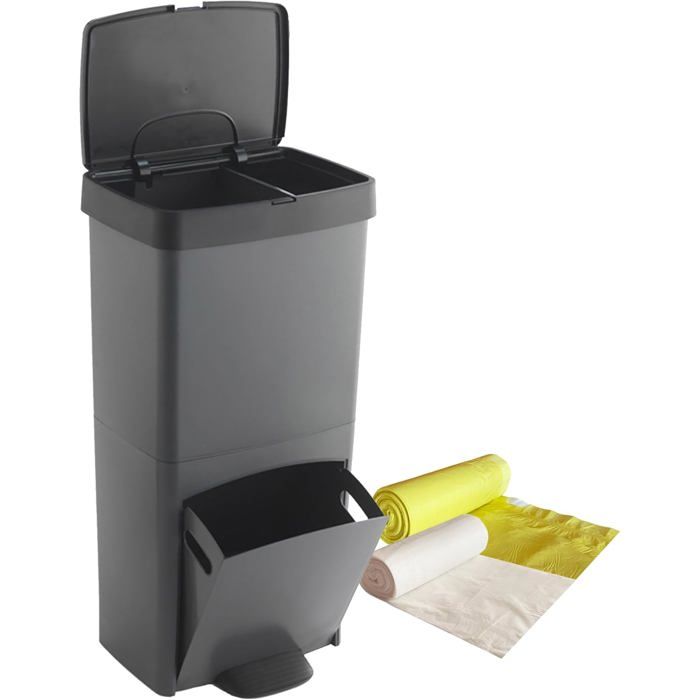 Pack Poubelle ou recyclage 70L, VERTICAL, 2 compartiments, poubelle à déchets, 76 cm, gestion facile, comprend des sacs poubelle adaptés 30 40 l