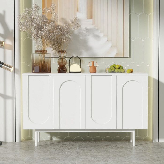 Buffet - blanc pur minimaliste moderne avec 4 portes dans le modèle Darc pour la salle à manger et le salon (blanc)