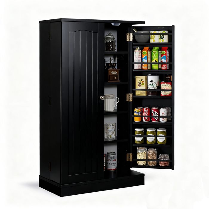 Buffet de Cuisine Bas-GOPLUS-59x30 5x103CM-1 Armoire à 5 Niveaux et 2 Portes à 12 Etagères Noir