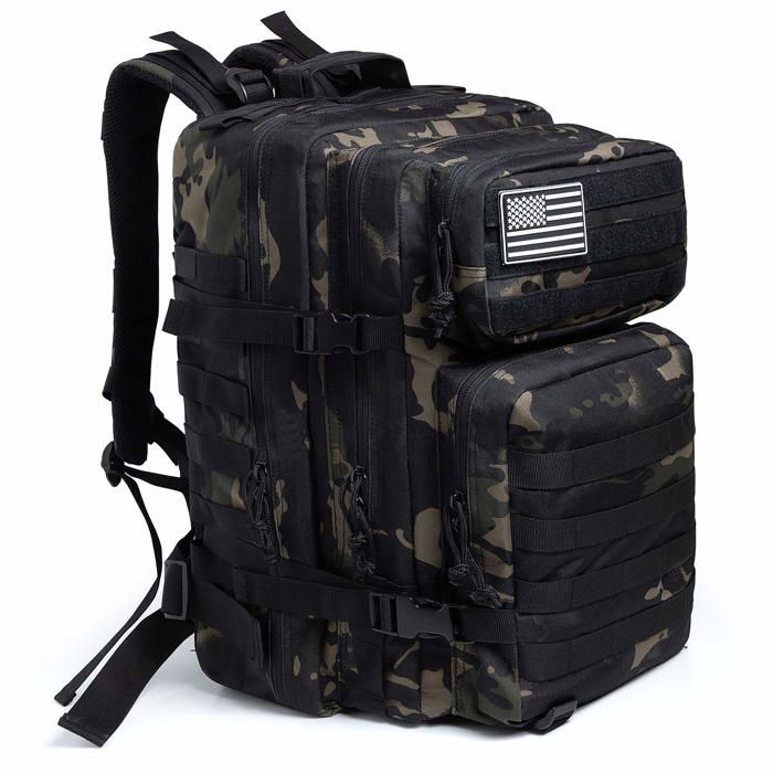 Sac à dos Tactique Militaire - Maavoki - 45L - Polyvalent Imperméable - Ergonomique - Camouflage Noir