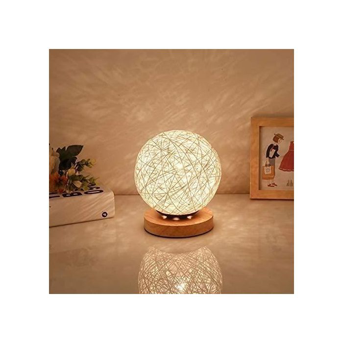 USB Veilleuse de boule de rotin réglable lampe de table LED lampe de chevet veilleuse mignonne de pépinière (Blanc) blanc YYV