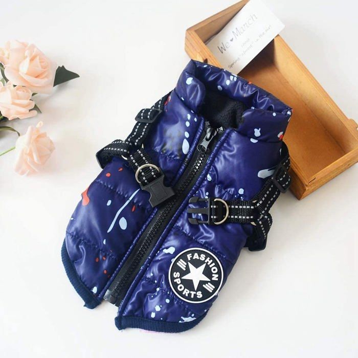 Manteau de veste de vêtements de chat de chien avec le harnais de sécurité adapté aux vêtements de petit chien Chihuahua bleu S