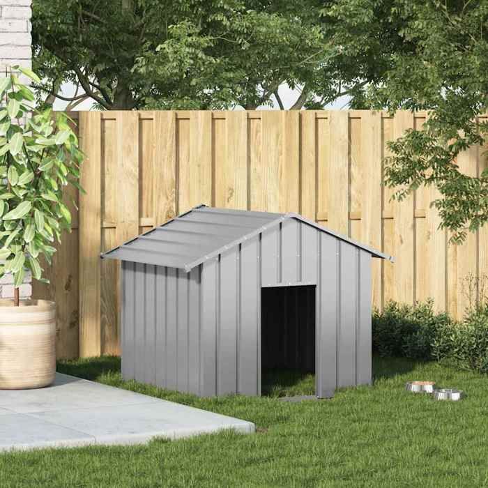 Niche pour chien en acier galvanisé - vidaxl - 131x101x102 cm - Gris - Toit protecteur - Sans fond - Facile à nettoyer