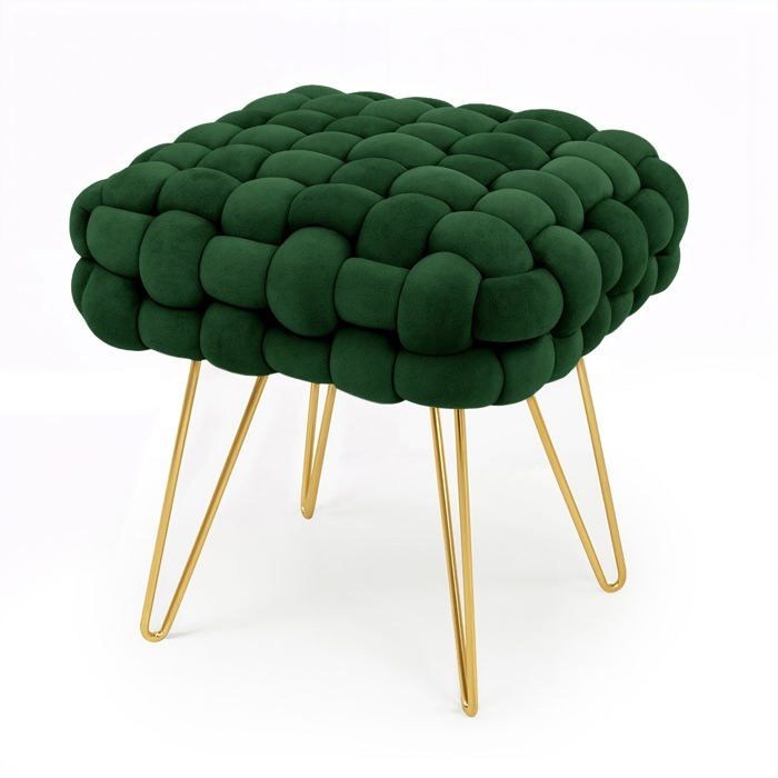 Tabouret en velours tressé rembourré 38 cm DOTTY Vert Bouteille Tabouret en velours tressé rembourré 38 cm DOTTY Vert Bouteille