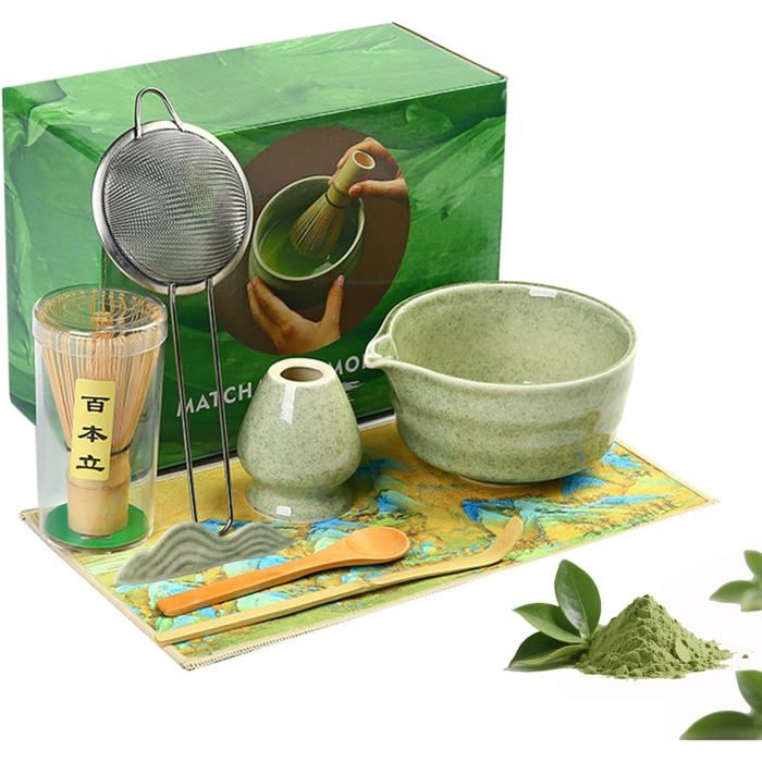 Kit de thé matcha bio japonais Moya : fouet en bambou, bol cérémoniel en céramique et support Kit de thé matcha bio japonais Moya : fouet en bambou, bol cérémoniel en céramique et support