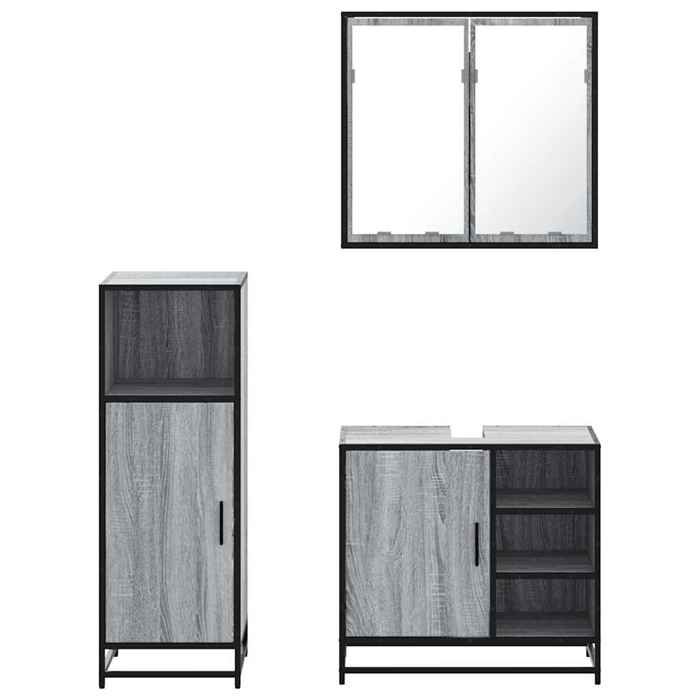 Soldes Printemps Meubles de salle de bain 3 pièces - SOLOMOON - montage simplifié - Sonoma gris SSS388