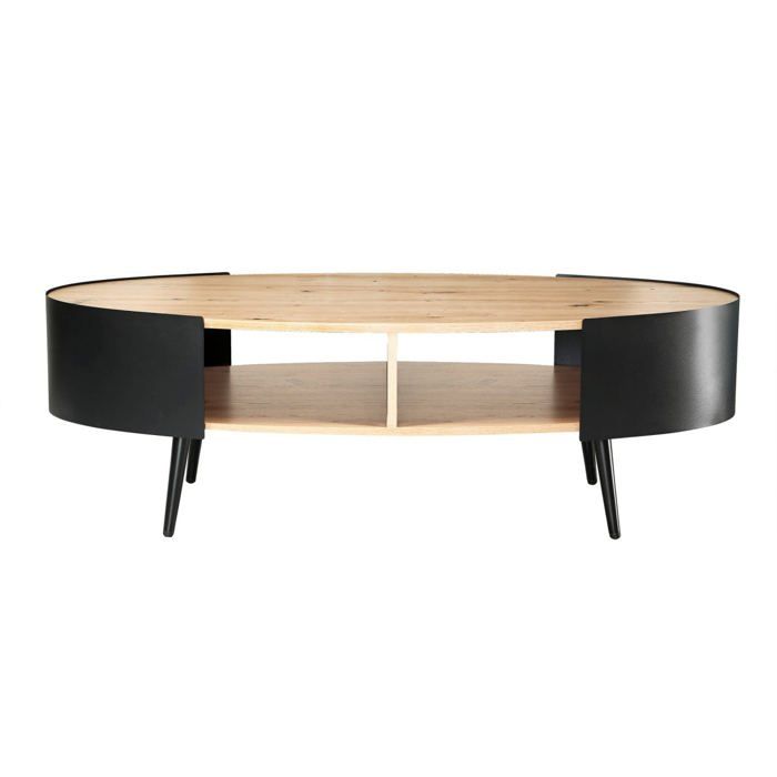 CALICOSY - Table basse ovale avec flancs en métal noir L120 cm EKLO - Bois clair