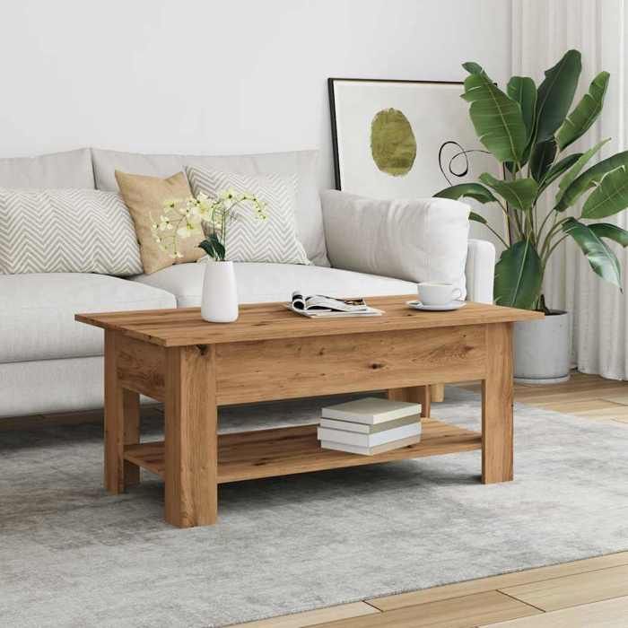 SOLDES DHIVER®Table centrale - Brun Table basse de salon - Capacité 50 kg - chêne artisanal - 102x55x42 cm - bois dingénierie - 33