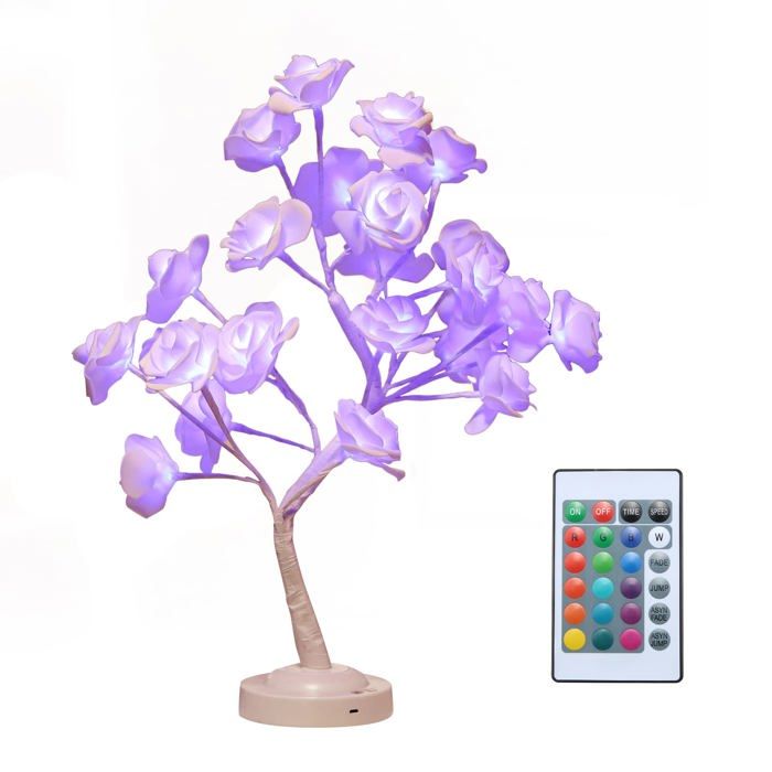 Lampe Arbre Rose LED 16 Modes + Télécommande - USB/Piles - Décor Chambre Filles QIEDOVIEY