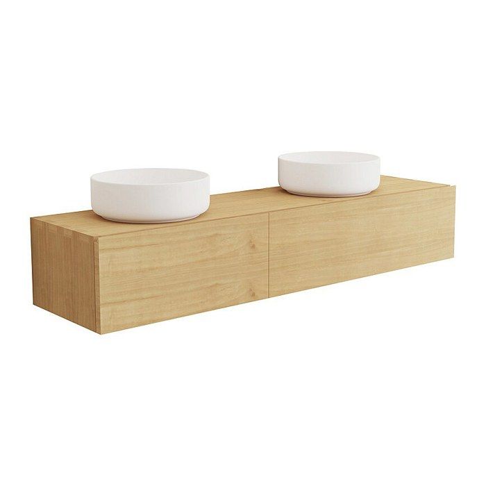Meuble de salle de bain suspendu en bois de mindi avec double vasque à poser ronde en céramique- 150 cm - TIDORE