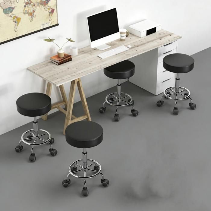 Lot de 4 Tabouret de Bureau PIPIPOXERTabouret de travail rotatif avec Hauteur Réglable et Avec Roulettes35x35x48-65 cmNoir