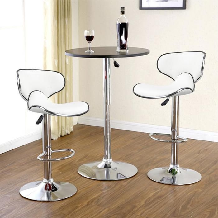 MIPAN.Tabouret De Bar Avec Dossier - Tabouret De Bar en PU - Reglable En Hauteur(85-105 cm) - Blanc