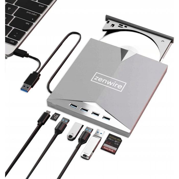 Lecteur externe USB ZENWIRE H61 Boîtier métal Compatible DISC Compact 150×140×18mm