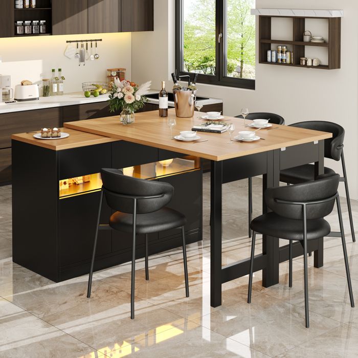 Meuble Bar Cuisine avec Table de Repas Extensible 120-180 cm avec LED ...