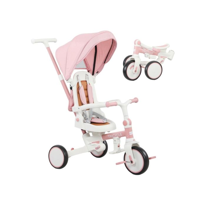5 in 1 Kids Trike with Adjustable Backrest Toddler Tricycle with Push Handlebar Adjustable Backrest Pink