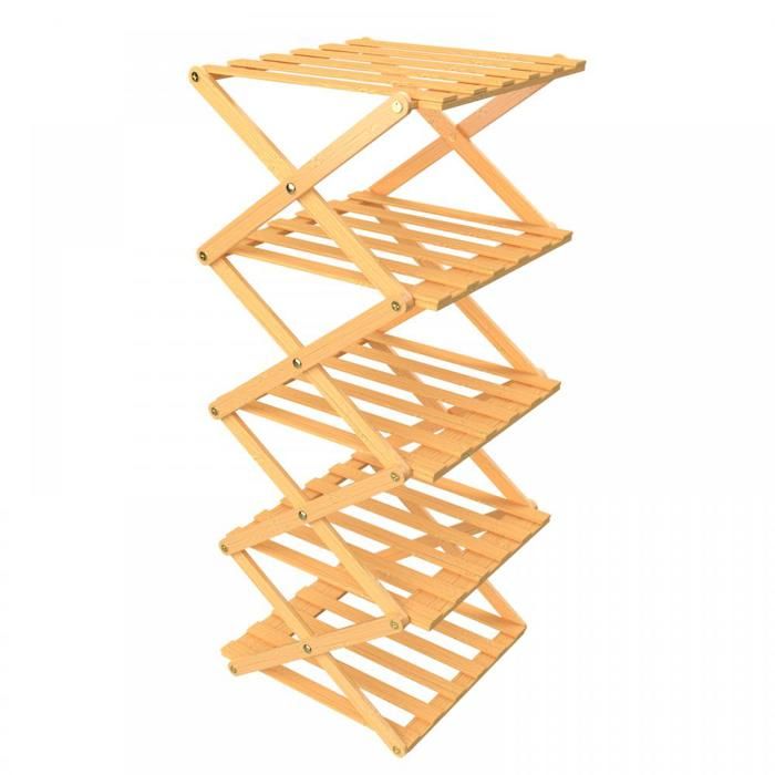 KEDIA Étagère à Chaussures Pliable en Bambou 25*25*86cm Couleur Bois Naturel 5 Niveaux Grande Capacité Robuste et Durable