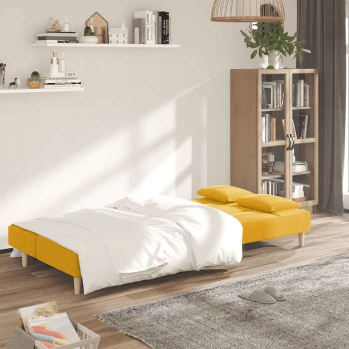 Tissu CANAPÉ FIXE - SHIELDPRO® - CANAPE CONVERTIBLE - pour salon - à 2 places avec deux oreillers jaune 427446