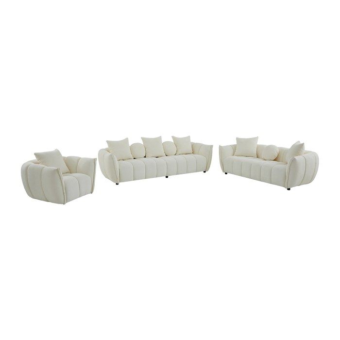 Canapé 4 places canapé 3 places et un fauteuil pivotant en tissu texturé beige GONOLON