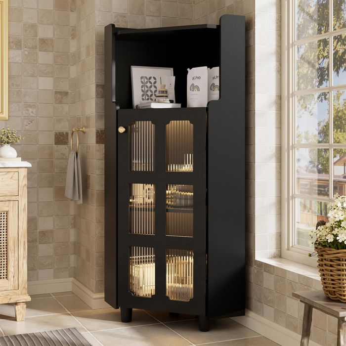 Meuble Armoire Colonne Salle de Bain dangle63.5×124 cm -espace de Rangement -éclairage LED-résistante à lhumiditénoir