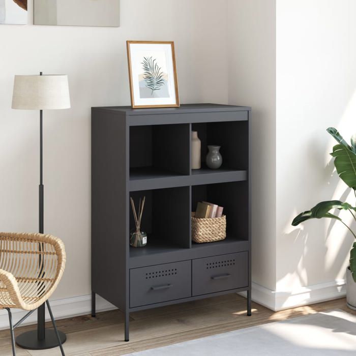 Vaisselier de cuisine - Anthracite - Buffet haut - SWEETY - avec rangement - anthracite 68x39x101 5cm - acier LH5821521