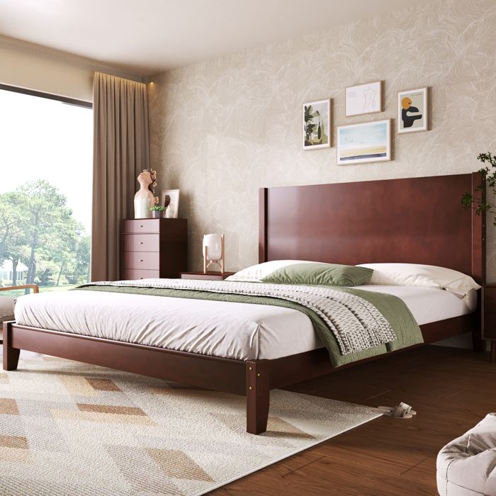Lit double plateforme 160x200cm avec tête de lit et sommier à lattes MDFmarron