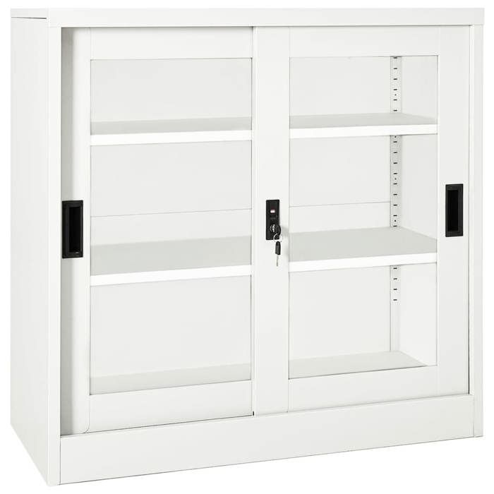 Vintage Armoire Vaisselier/Bibliothèque - Blanc - Armoire à portes coulissantes Blanc 90x40x90cm Acier _003976929