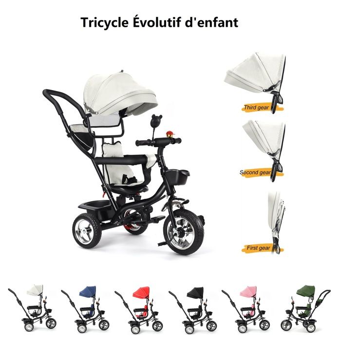 Tricycle Bébé évolutif 9 Mois à 5 Ans – Poussette Avec Canne, Siège Pivotant, Roues En Mousse – Confort Et Sécurité – Couleur Rose