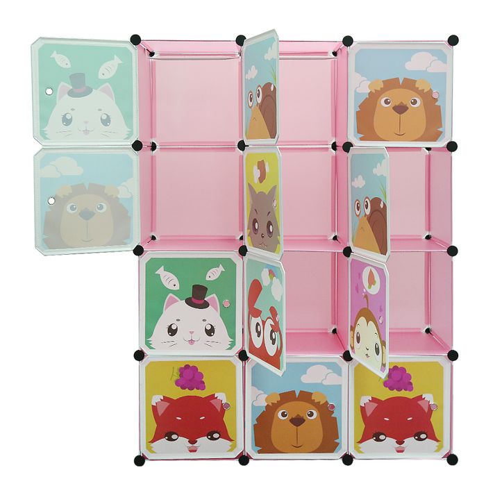 KEDIA Armoire de Rangement Pliable armoire en plastique de dessin animé Cadre en Métal pour Chambre Vestiaire (111x37x147)rose