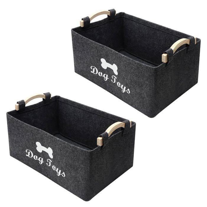 Lot de 2 Paniers de Rangement Panier à Jouets pour Chien Gris avec Poignée Boîte de Rangement Pliable en Feutre pour Range Cuneary