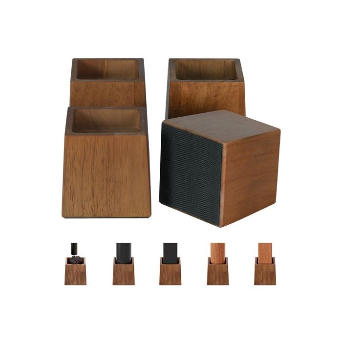 Lot de 4 Rehausseur Pieds de Lit en Bois Lourd Pied de Meuble Supporte 1000KGS Augmentation Marron 4 4 Pouces(Amélio PIED DE MEUBLE